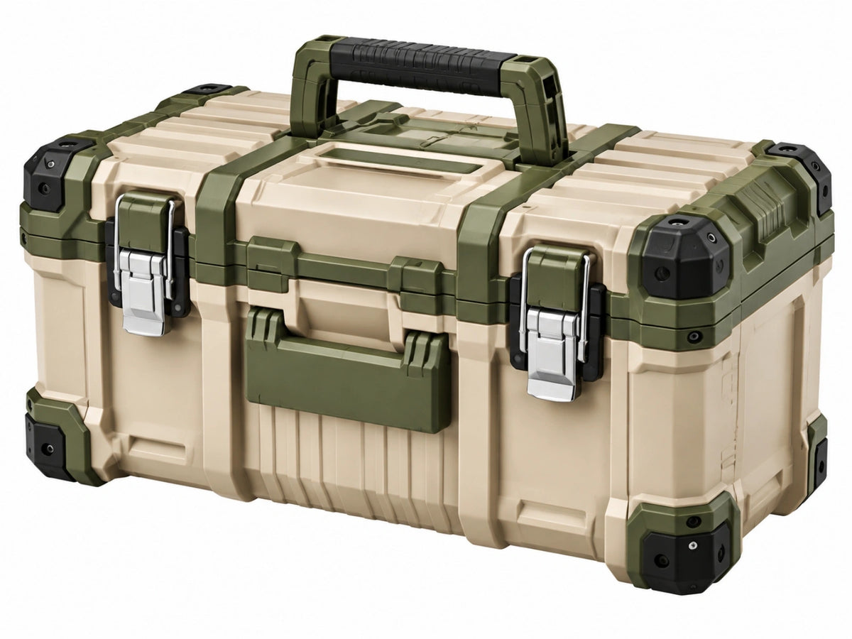 Gereedschapskoffer 50 x 30 x 30 cm kunststof groen/beige robuuste opbergkoffer met handgreep