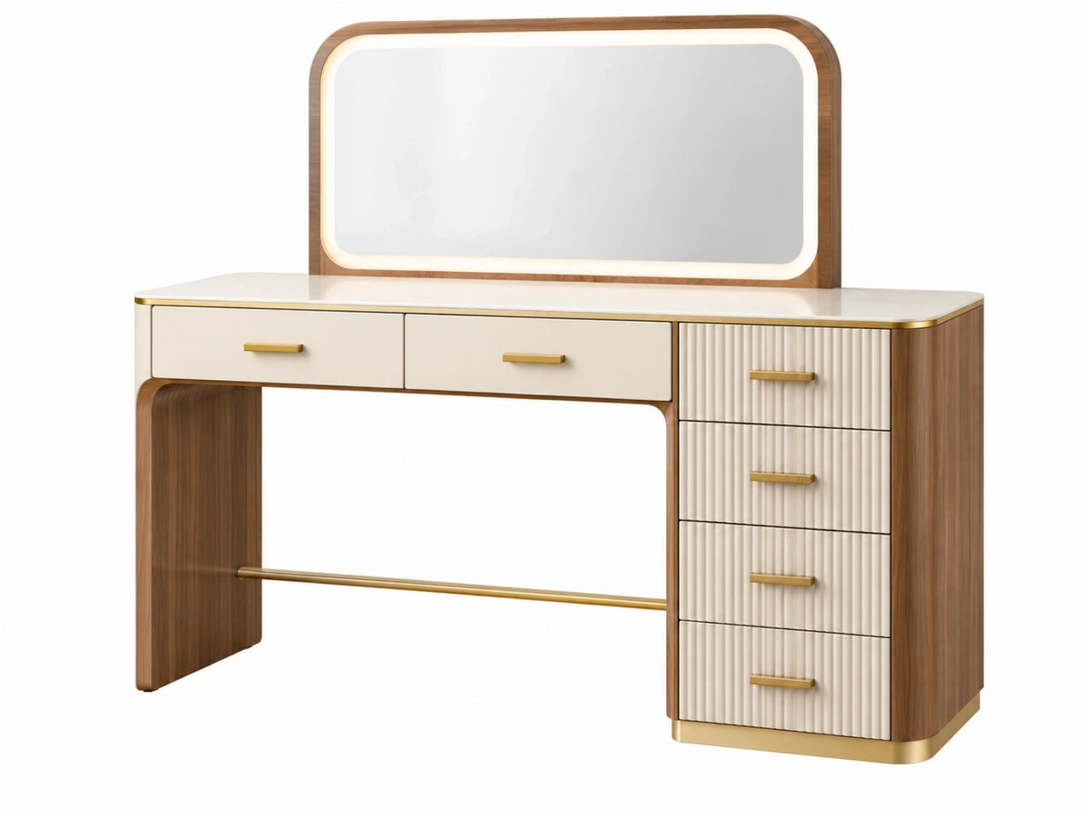 Kaptafel 120 x 50 x 135 cm houtlook en crème met spiegel en laden