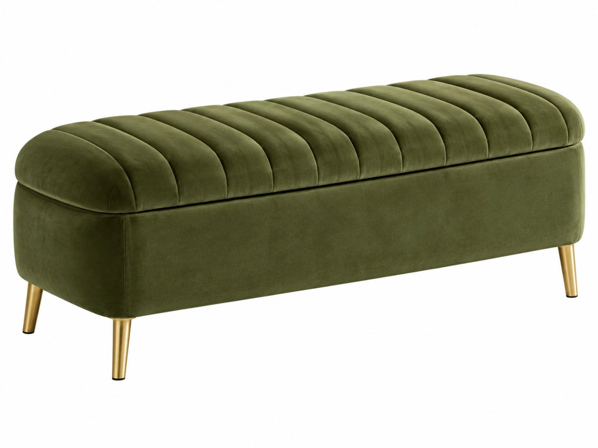 Opbergbank 140 x 45 x 48 cm groen fluweel - gestoffeerde zitbank met gouden poten