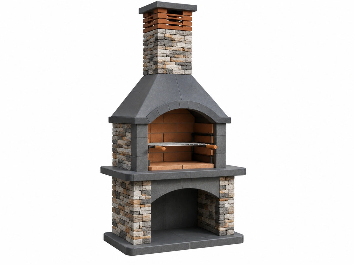 Buitenhaard barbecue 120 x 70 x 230 cm steen grijs met grillrooster