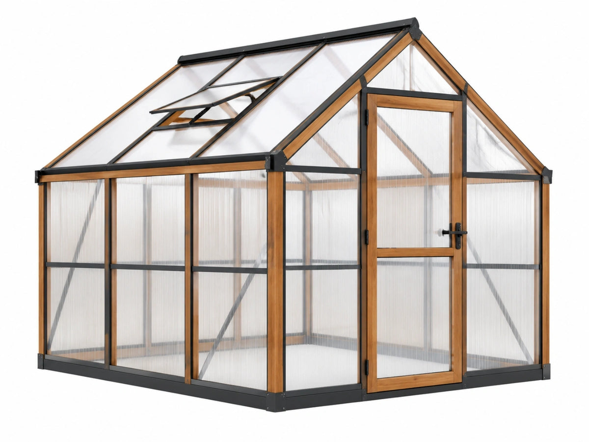 Tuinkas 190 x 190 x 195 cm hout transparant - polycarbonaat met dakraam