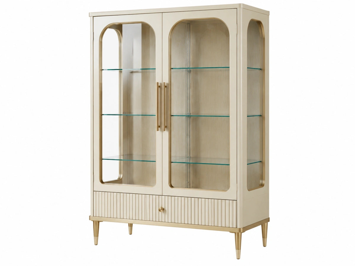 Vitrinekast 90 x 40 x 180 cm crème hout en glas - klassiek opbergmeubel
