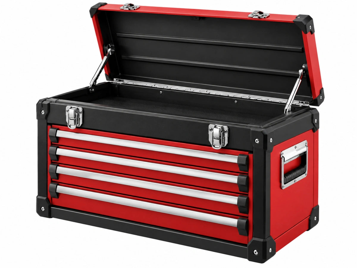 Gereedschapskist 77 x 40 x 50 cm staal rood zwart - 5 laden met opklapbaar deksel