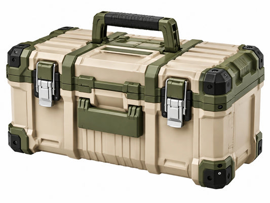 Gereedschapskoffer 50 x 30 x 30 cm kunststof groen/beige robuuste opbergkoffer met handgreep