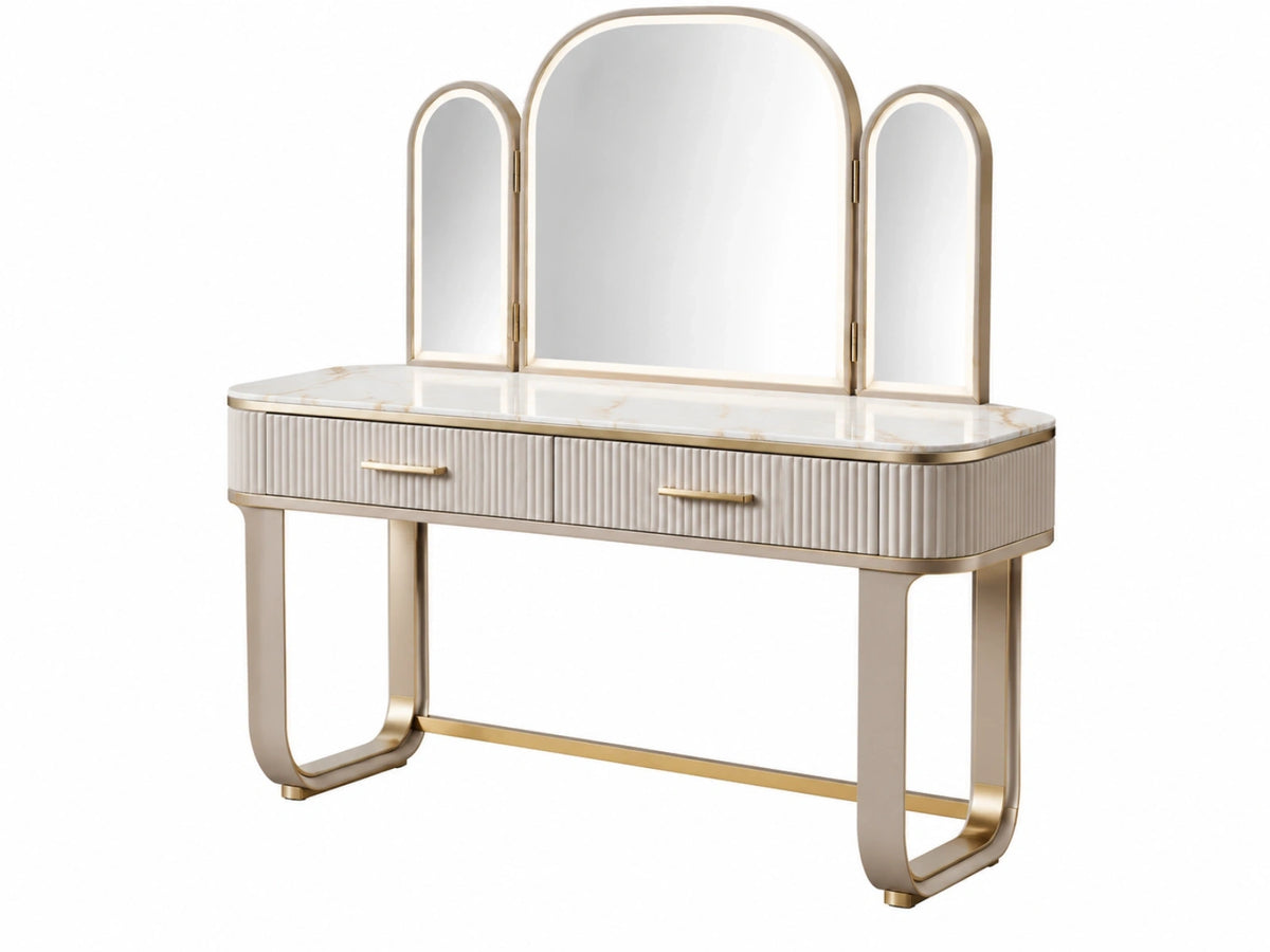 Kaptafel 120 x 45 x 150 cm crème en goud met spiegel en laden