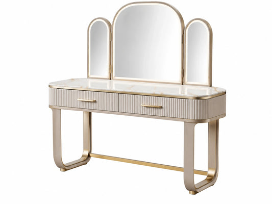Kaptafel 120 x 45 x 150 cm crème en goud met spiegel en laden