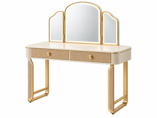 Kaptafel 120 x 45 x 135 cm met spiegel houtlook beige goud modern