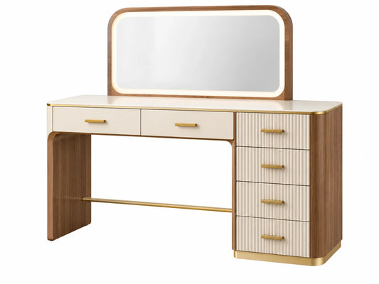 Kaptafel 120 x 50 x 135 cm houtlook en crème met spiegel en laden