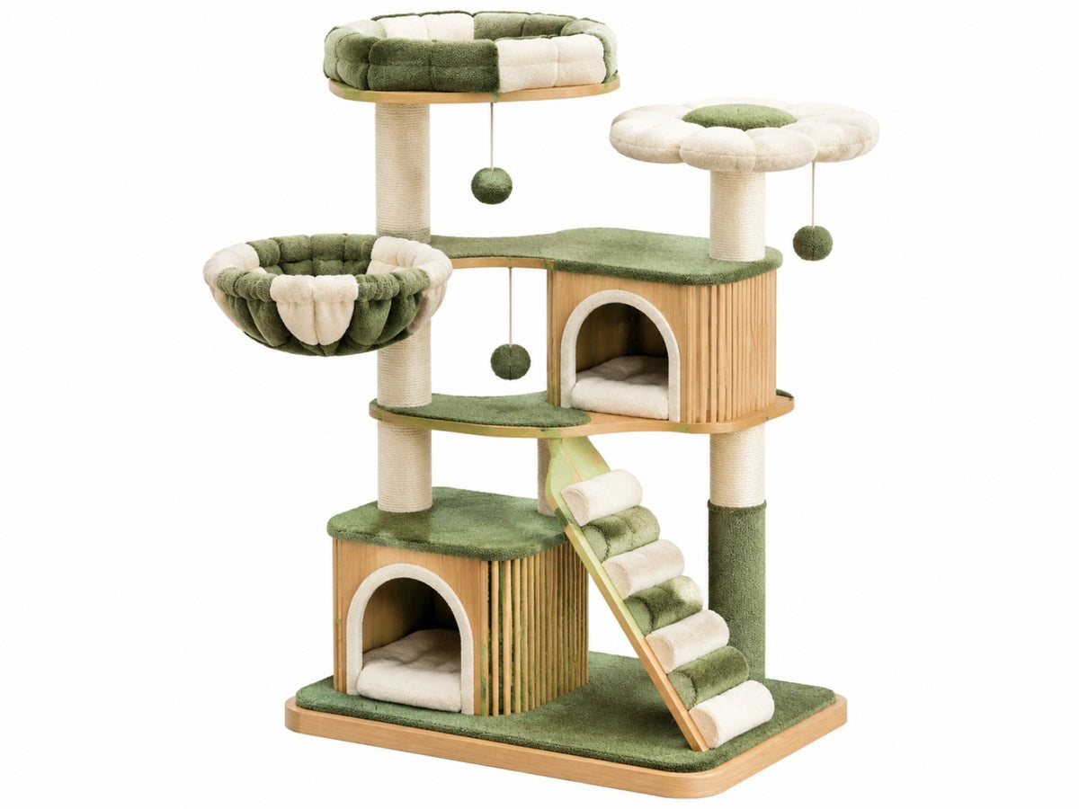 Kattenkrabpaal 90 x 60 x 160 cm groen crème hout met sisal en rustplekken