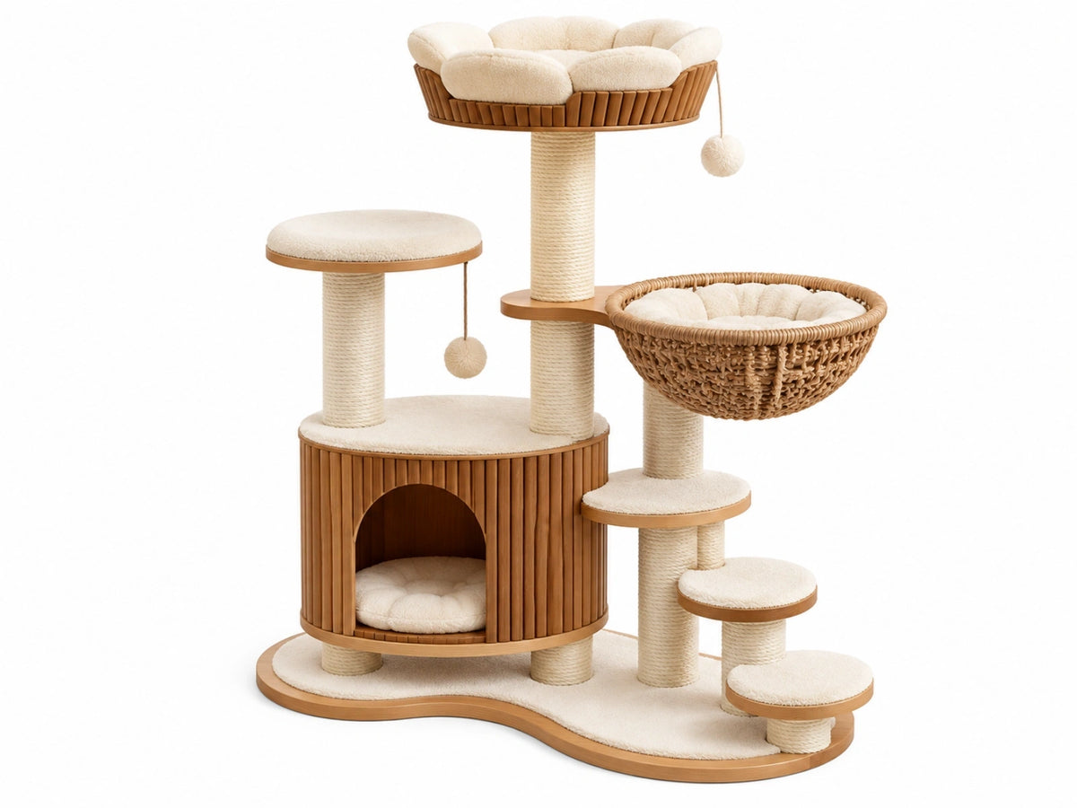 Krabpaal 100 x 60 x 160 cm beige/bruin met sisal en pluche rustplaatsen