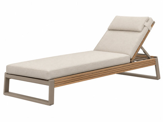 Ligbed 200 x 70 cm aluminium en hout beige - verstelbare rugleuning voor buiten