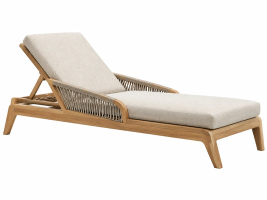 Ligbed 200 x 70 cm houten frame beige stoffen kussens verstelbare rugleuning