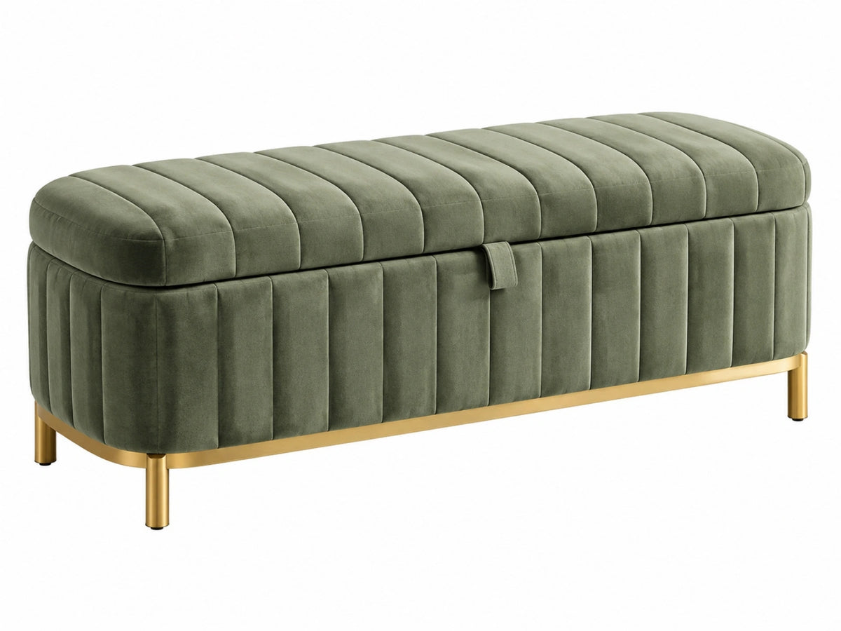 Opbergbank 120 x 45 x 45 cm groen fluweel met gouden metalen poten