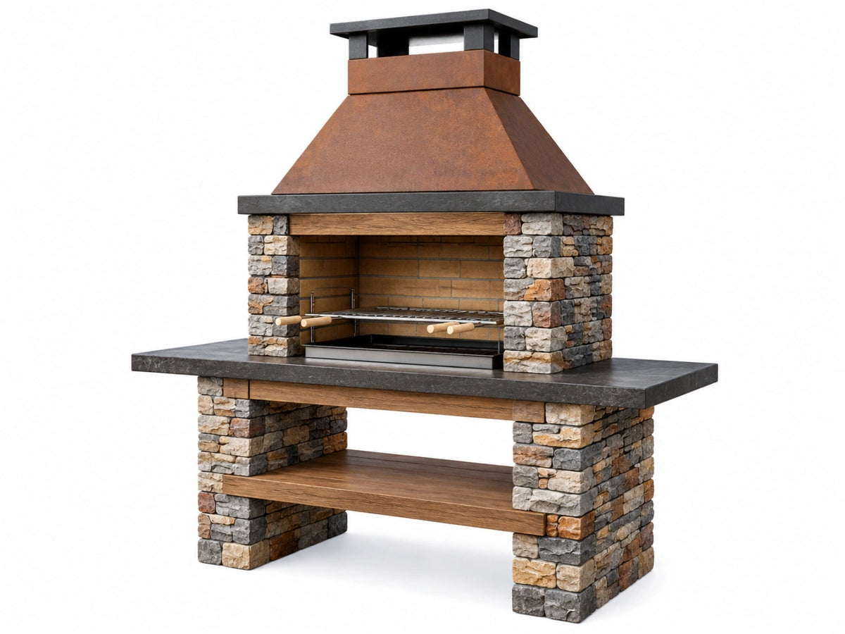 Buitenhaard met barbecue 180 x 90 x 220 cm steen bruin zwart - grillfunctie