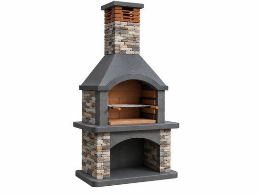 Buitenhaard barbecue 120 x 70 x 230 cm steen grijs met grillrooster