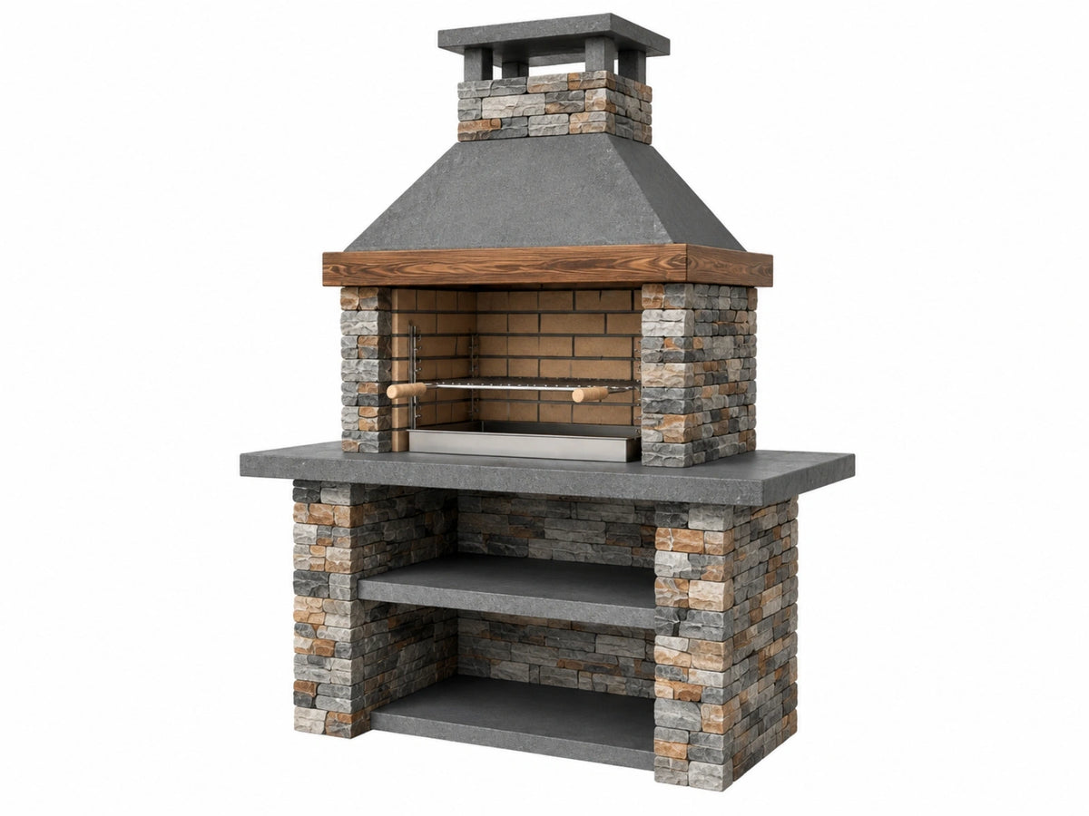 Buitenbarbecue 160 x 80 x 230 cm steen grijs/bruin met houtskoolgrill en opbergruimte
