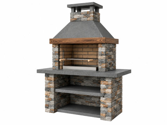 Buitenbarbecue 160 x 80 x 230 cm steen grijs/bruin met houtskoolgrill en opbergruimte