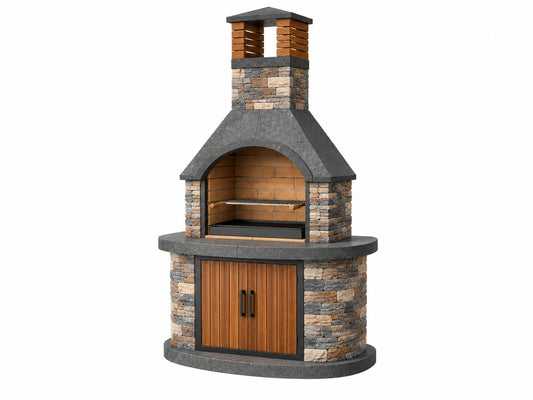 Buitenhaard 120 x 70 x 250 cm steen en hout antraciet bruin met grillrooster en opbergruimte