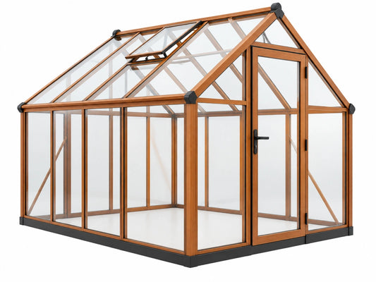 Houten tuinkas 300 x 240 x 250 cm - bruin glas met ventilatieraam