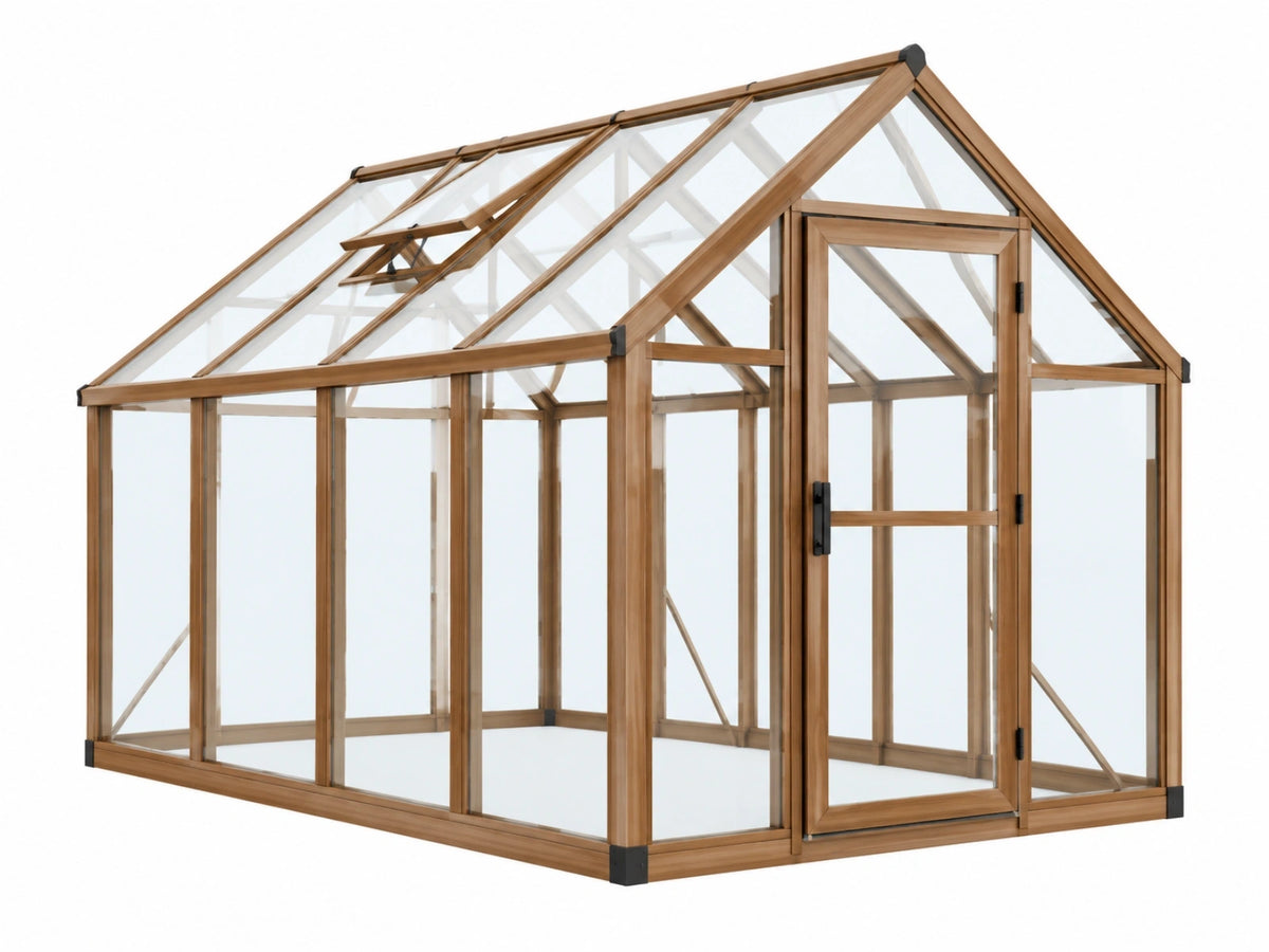 Tuinkas 240 x 180 x 220 cm hout en transparante panelen - vrijstaand met zadeldak