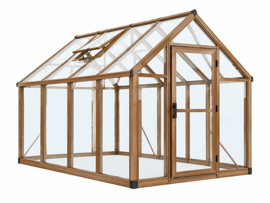 Tuinkas 240 x 180 x 220 cm hout en transparante panelen - vrijstaand met zadeldak