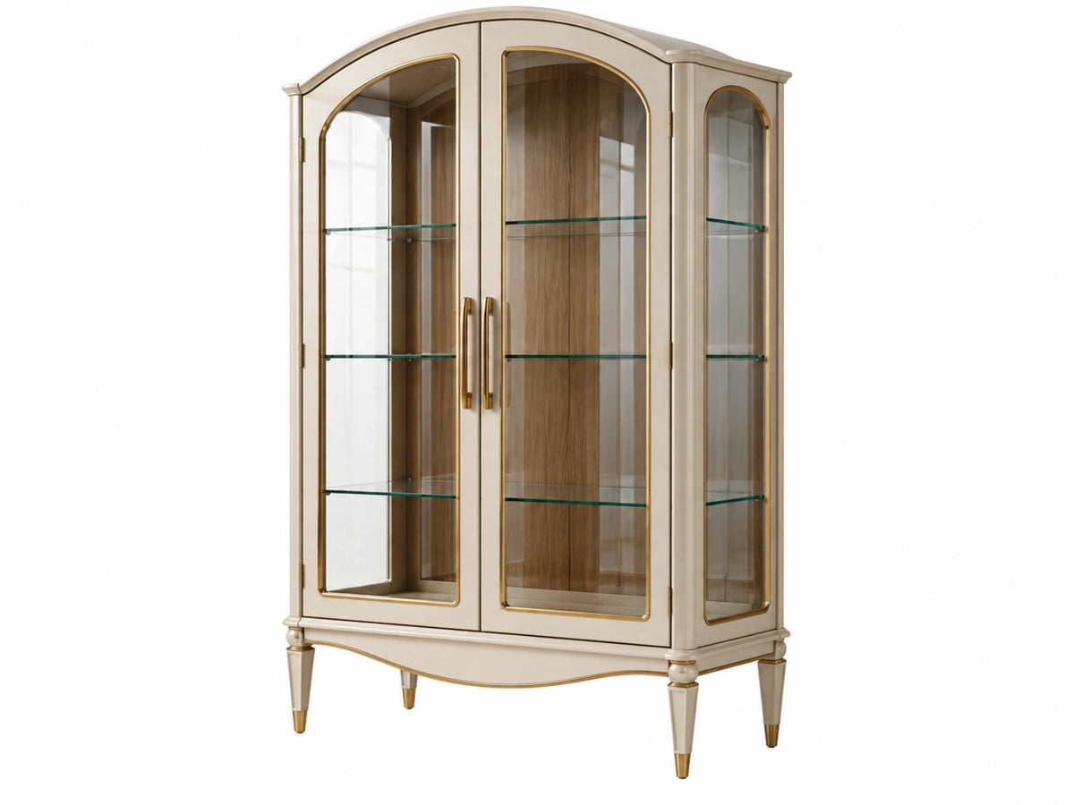 Vitrinekast 100 x 45 x 190 cm hout en glas crème goud klassiek
