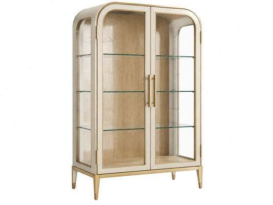 Vitrinekast 100 x 45 x 190 cm hout glas beige goud - opbergkast met 2 deuren