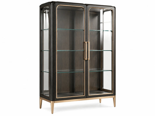 Vitrinekast 100 x 45 x 190 cm donkerbruin glas metaal modern